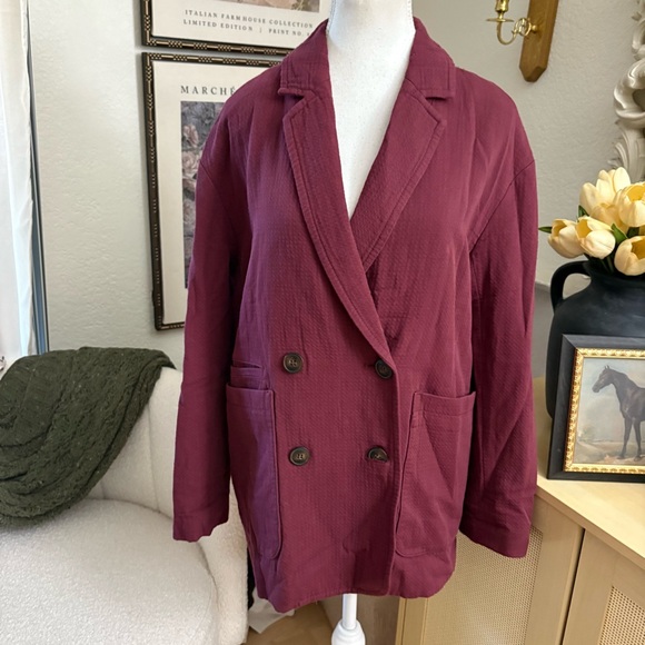 Madewell Jackets & Blazers - MADEWELL Oversized Burgundy‎ Double Breasted Blazer Size Small NWT